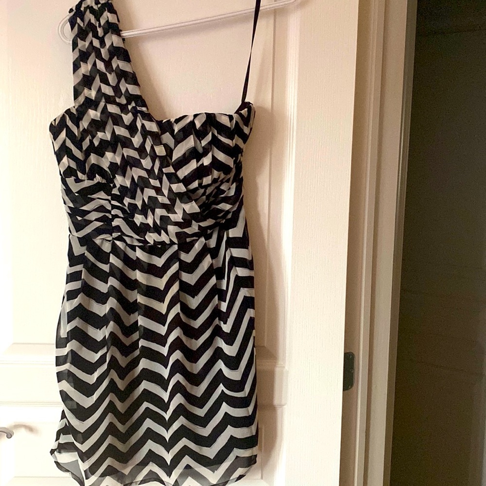 One strap black and grey dress